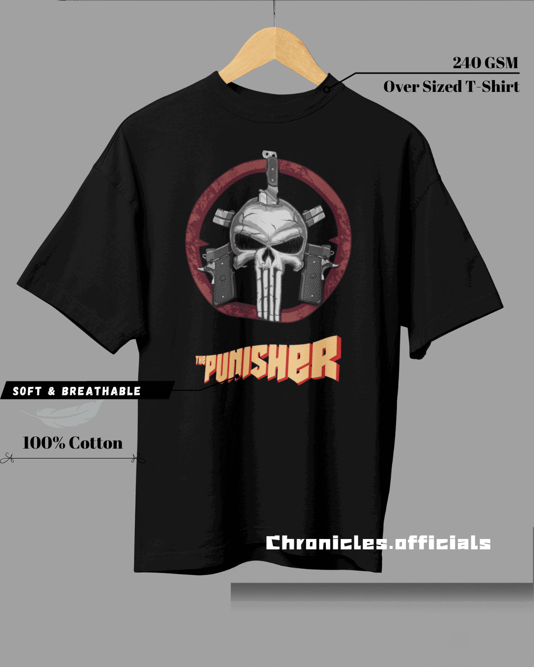 Animated Skull Print | Oversized T-Shirt | The Punisher - CHRONICLES
