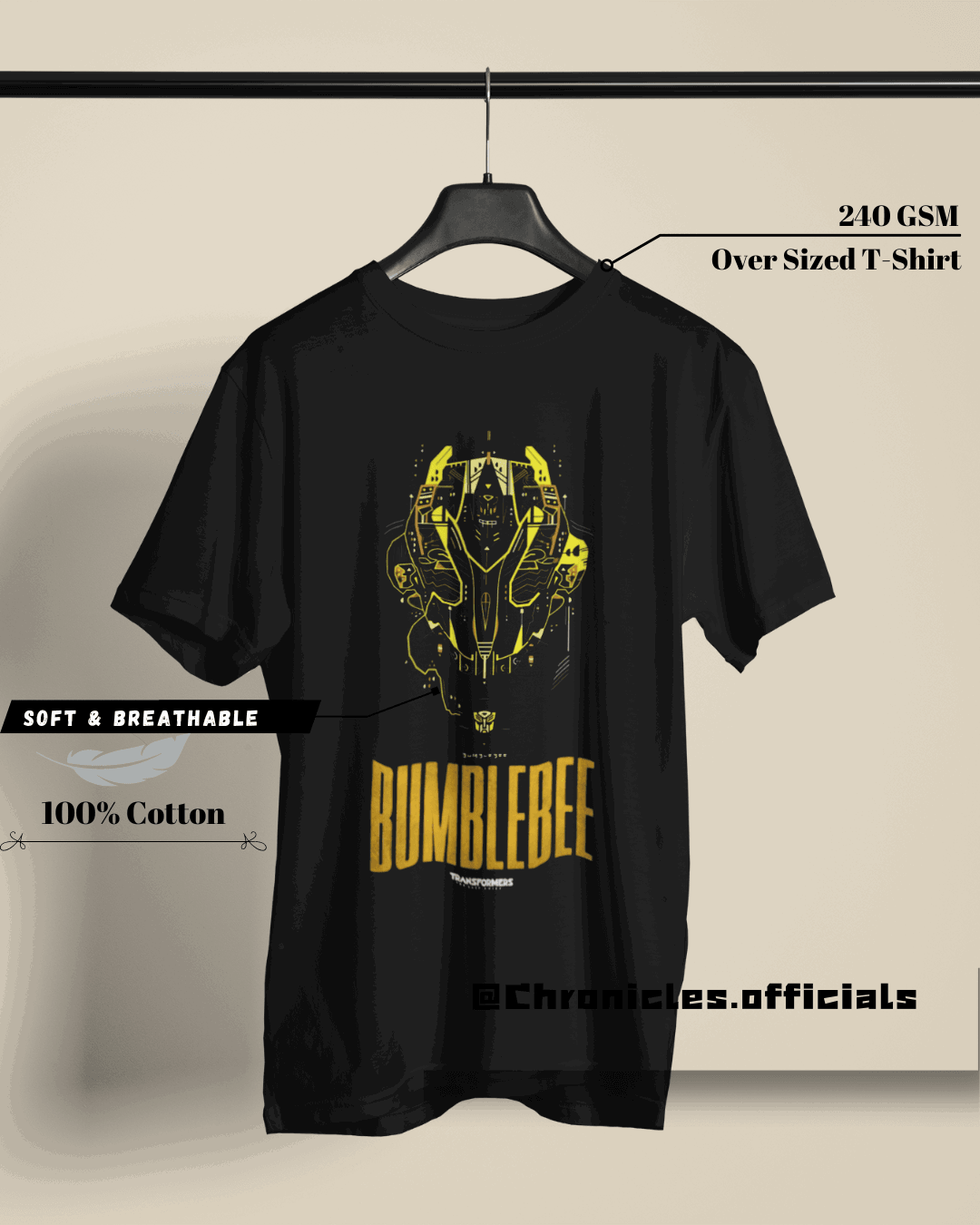 Bumblebee line art (Transformers) | Oversized T-Shirt | Transformer - CHRONICLES