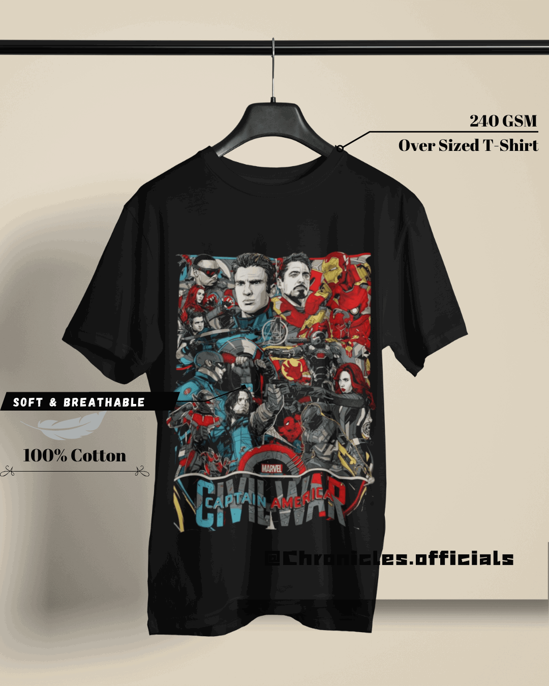 Captain America Civil War Fanart | Oversized T-Shirt | Marvel - CHRONICLES