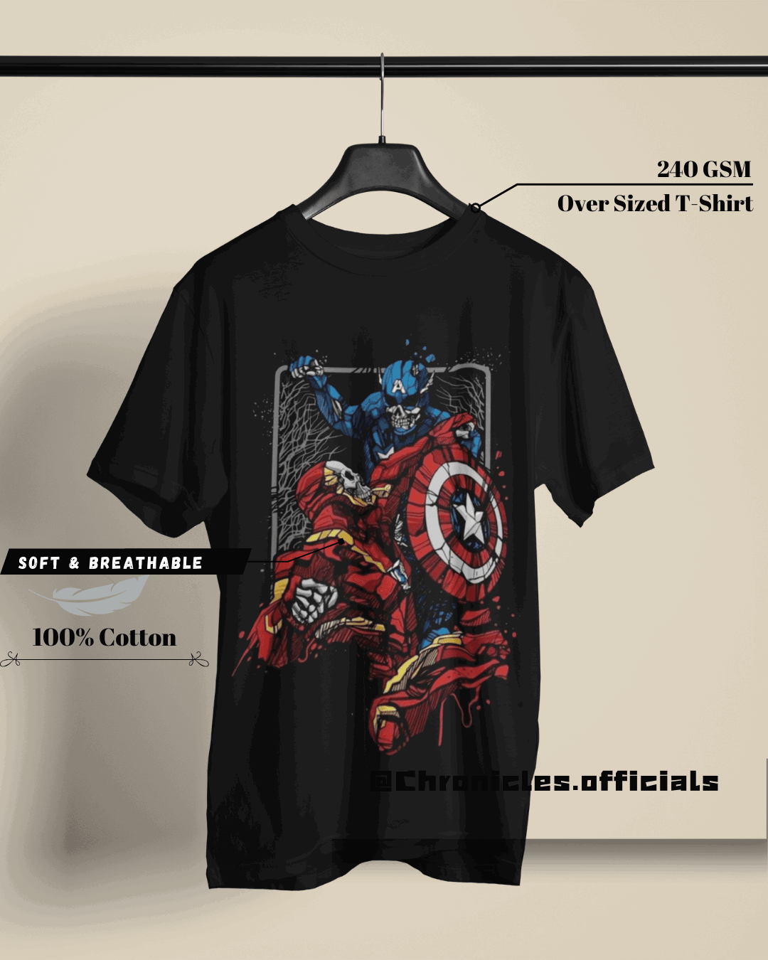 Captain America Vs Iron Man | Oversized T-Shirt | Marvel - CHRONICLES