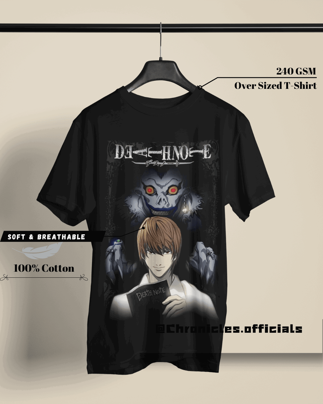 Death Note Dual side Print with Light and Ryuk  | Oversized T-Shirt | Death Note - CHRONICLES