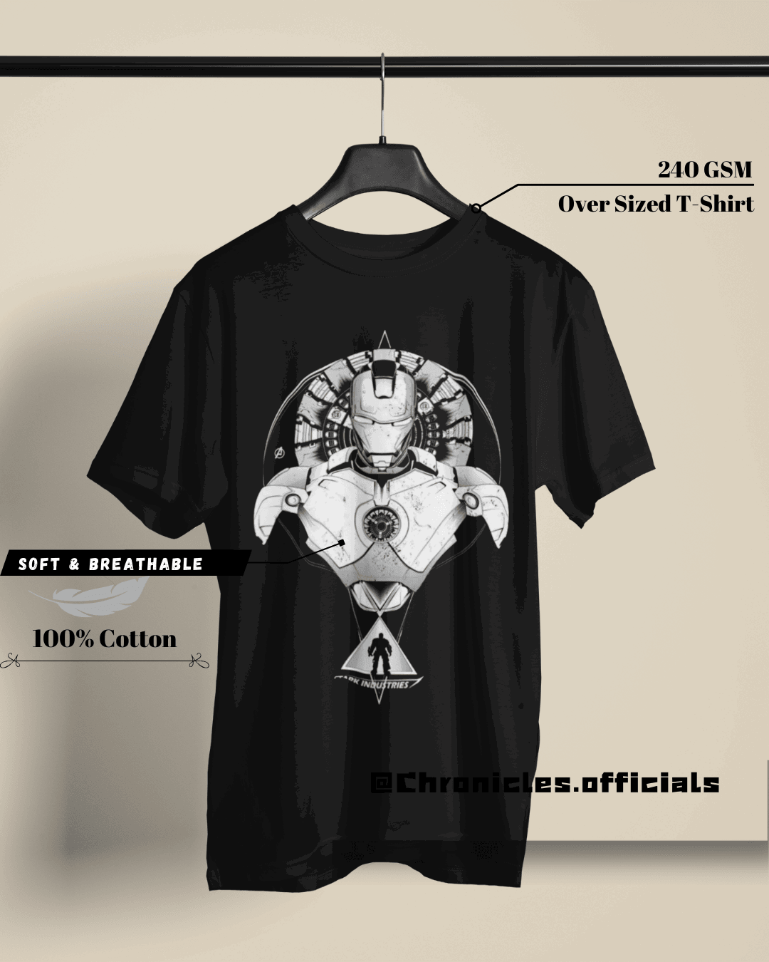 Iron Man - Black and White | Oversized T-Shirt | Marvel - CHRONICLES