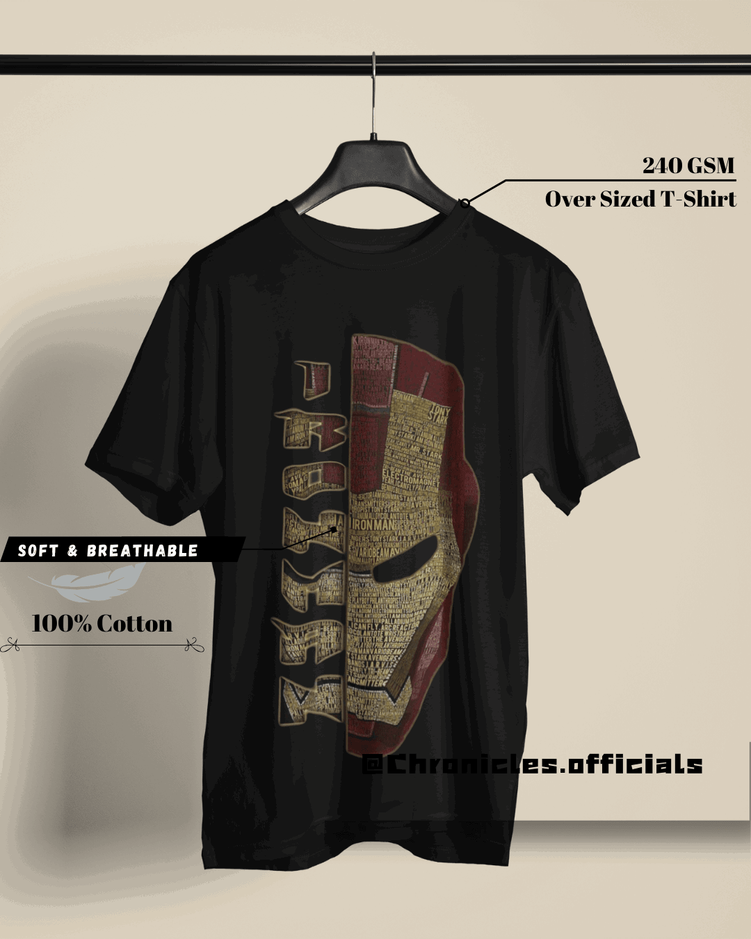 Iron Man - Typography Design| Oversized T-Shirt | Marvel - CHRONICLES
