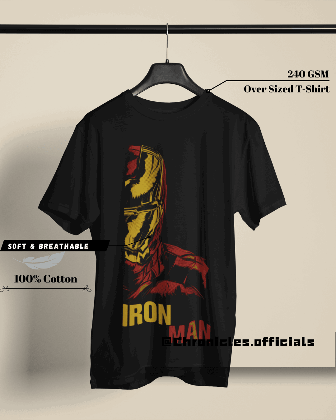 Iron Man Vector Print | Oversized T-Shirt | Marvel - CHRONICLES