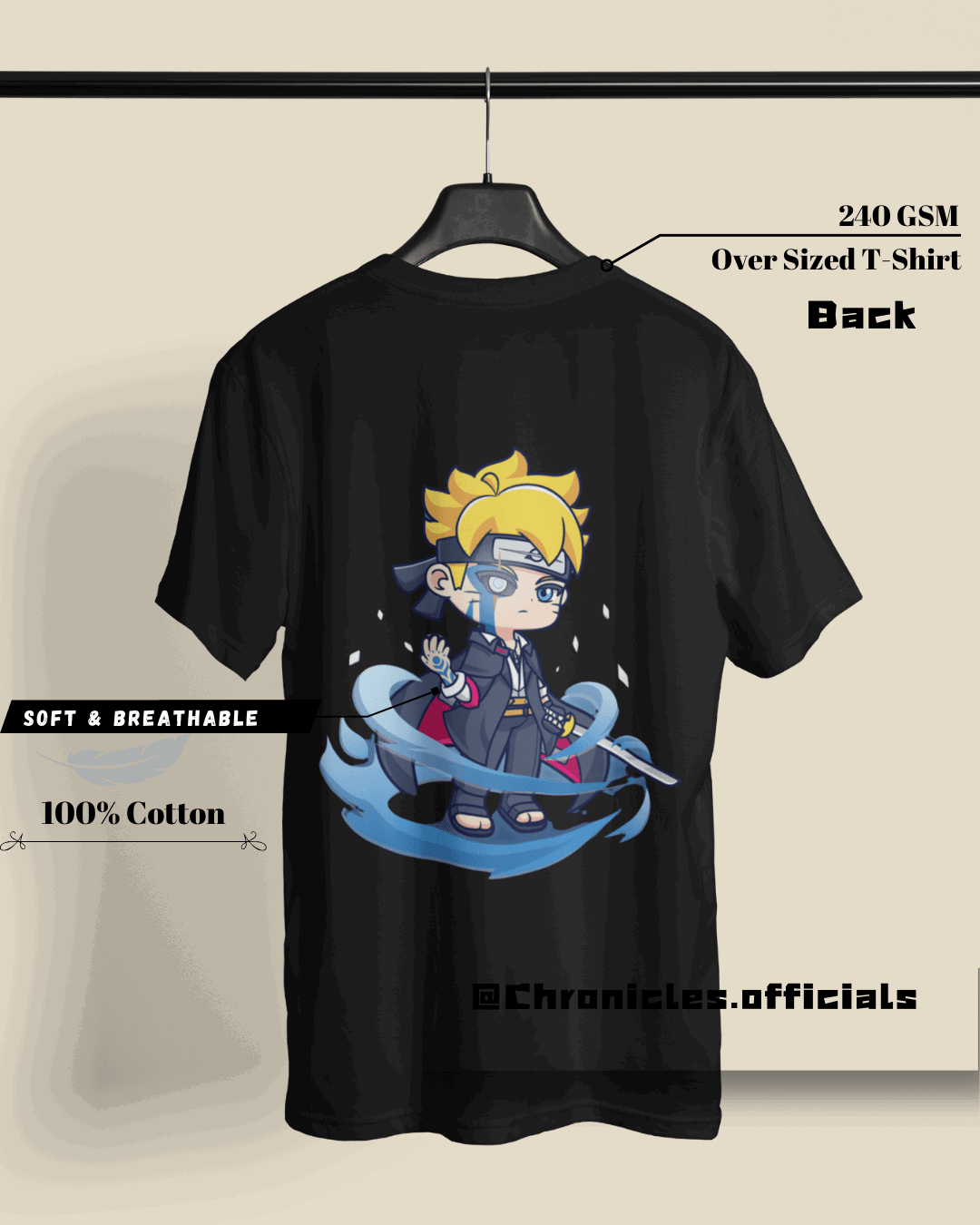 Kid Boruto and Naruto Minimalistic Dual Side Print | Oversized T-Shirt | Naruto - CHRONICLES