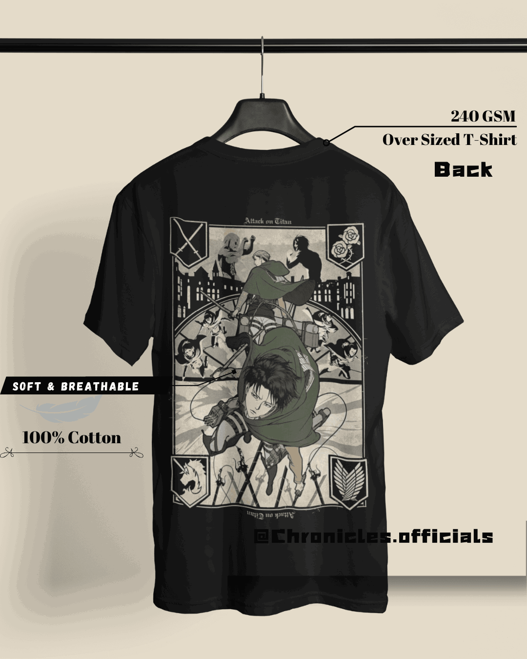 Levi Front and Back Print | Oversized T-Shirt | Attack On Titan - CHRONICLES