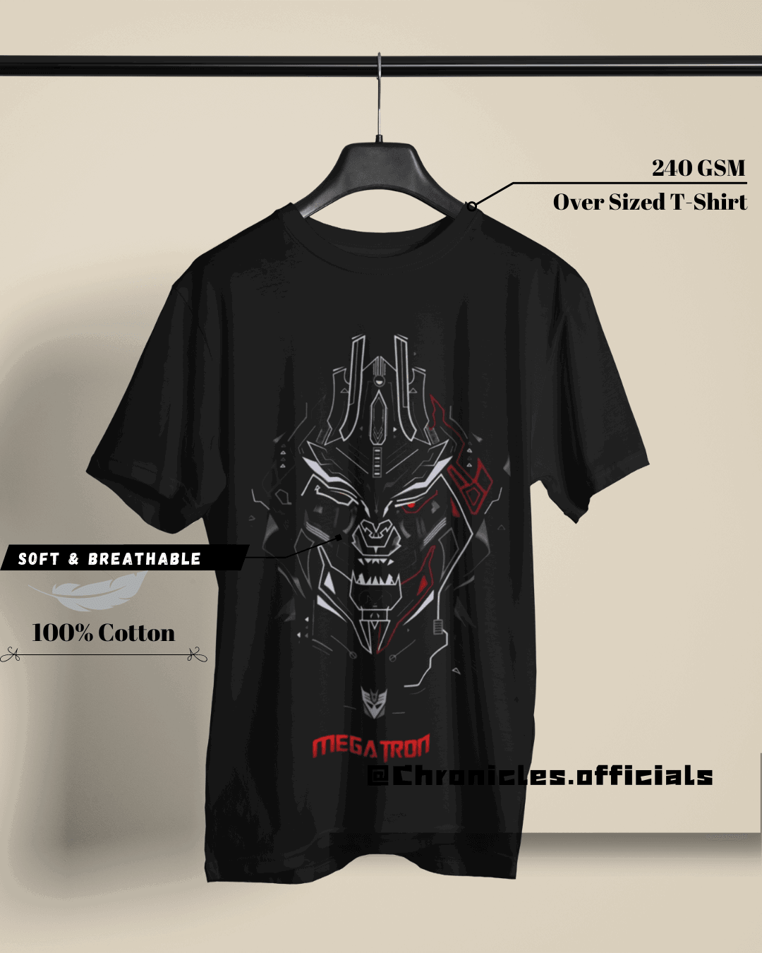 Megatron line art (Transformers)| Oversized T-Shirt | Transformer - CHRONICLES